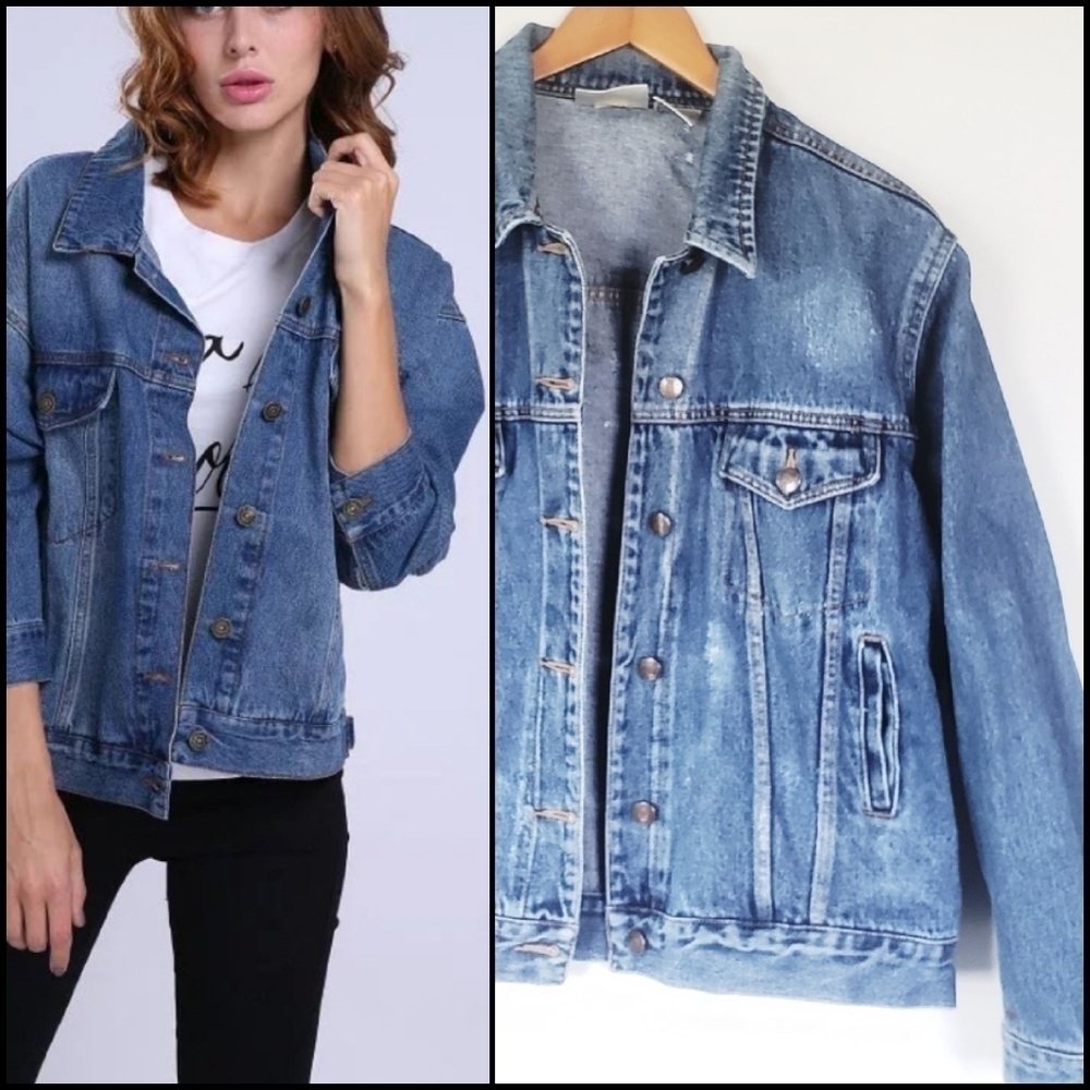 BILL BLASS Vintage Distressed Denim Jean Jacket Large.